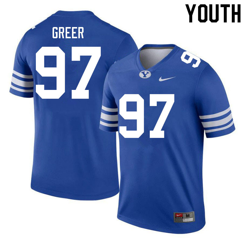 Youth #97 Hunter Greer BYU Cougars College Football Jerseys Sale-Royal - Click Image to Close